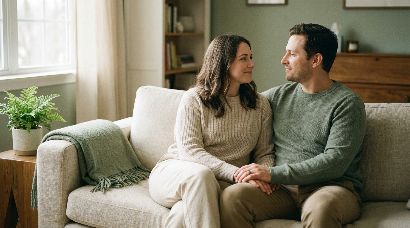 Un couple échange avec une sexothérapeute lors d'une consultation