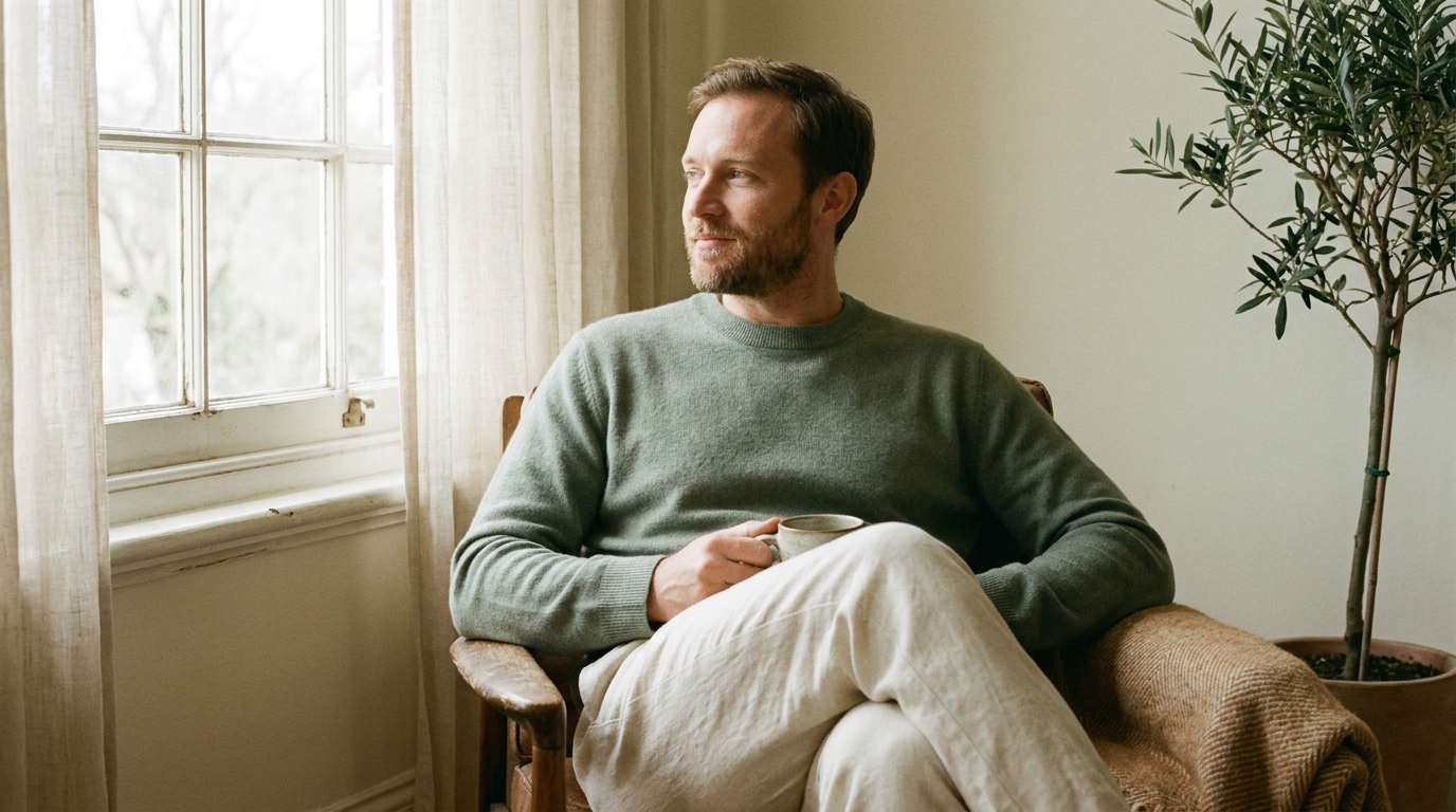 Homme serein lors d'une consultation en ligne